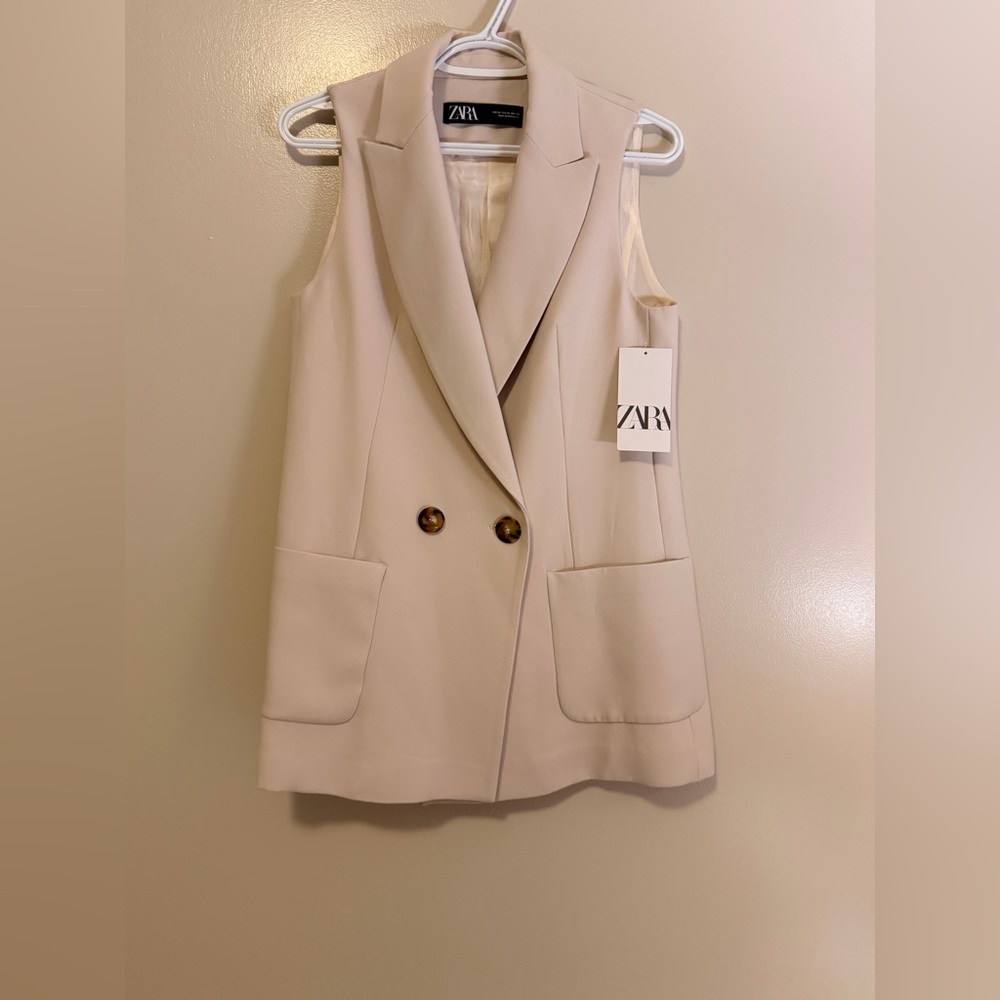 Zara Beige Double-Breasted Vest